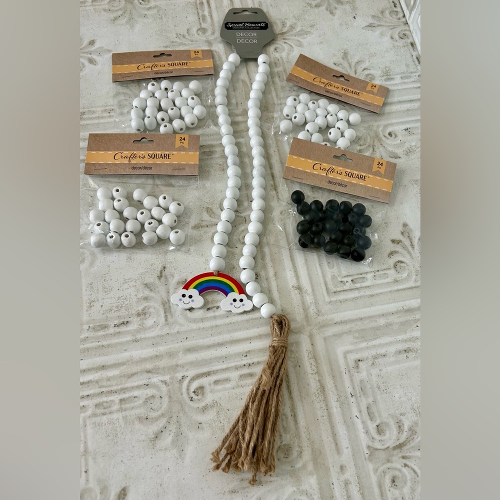 Lot of White/Rainbow Garland & Painted White & Black Beads